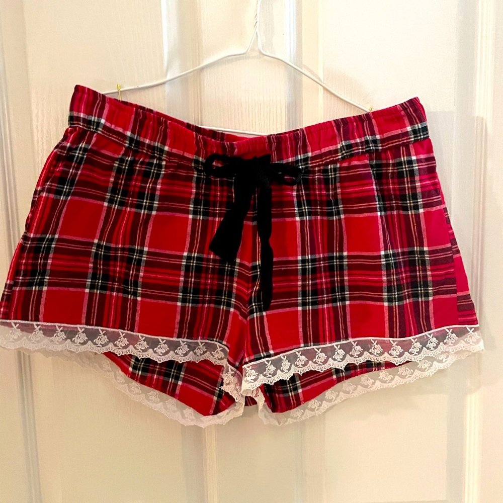 Plaid lace trimmed womens boxers